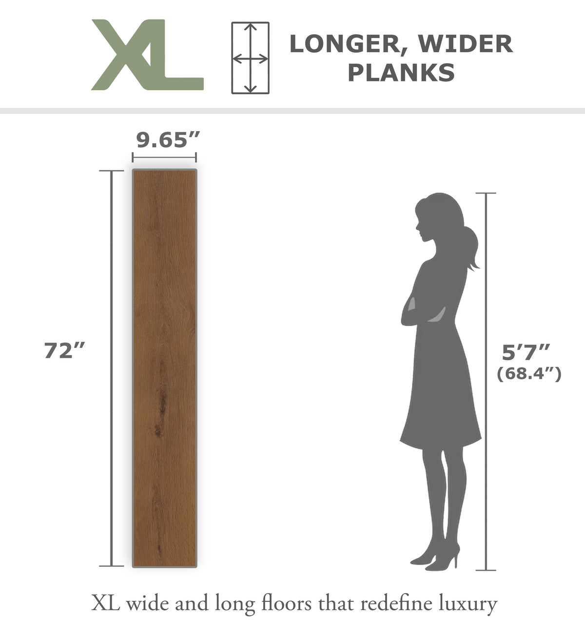 Cognac - XL plank size diagram, 9.65 in x 72 in