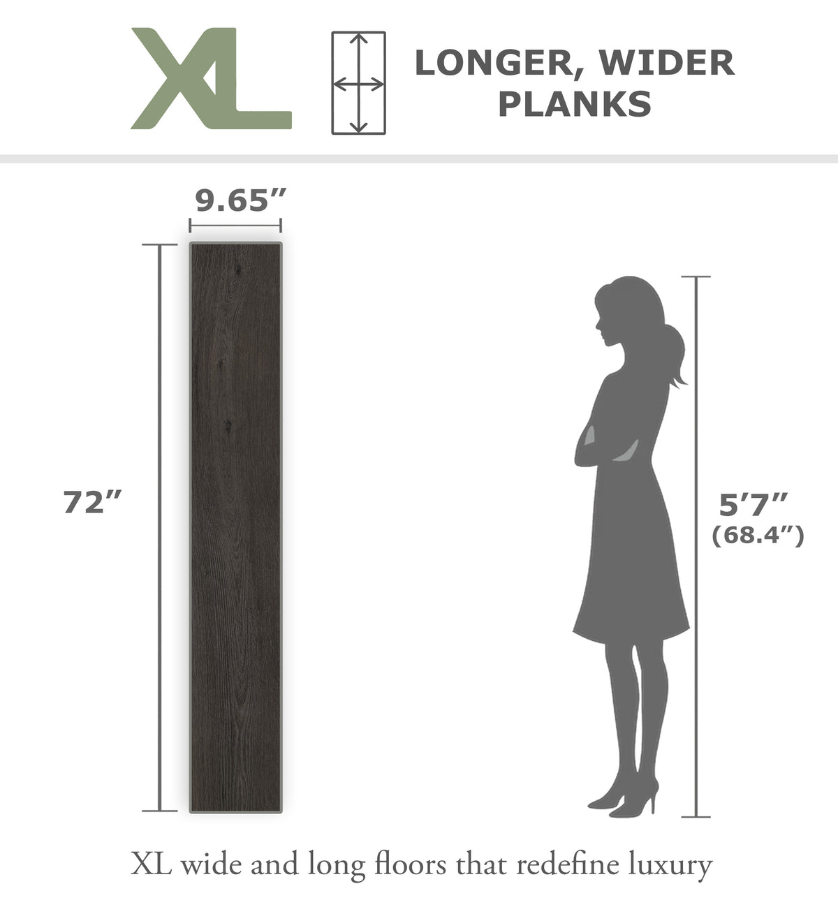 Anthracite - XL plank size diagram, 9.65 in x 72 in