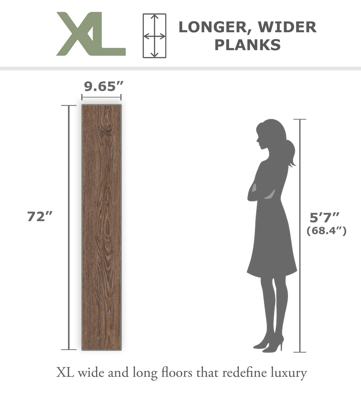 Chestnut - XL plank size diagram, 9.65 in x 72 in