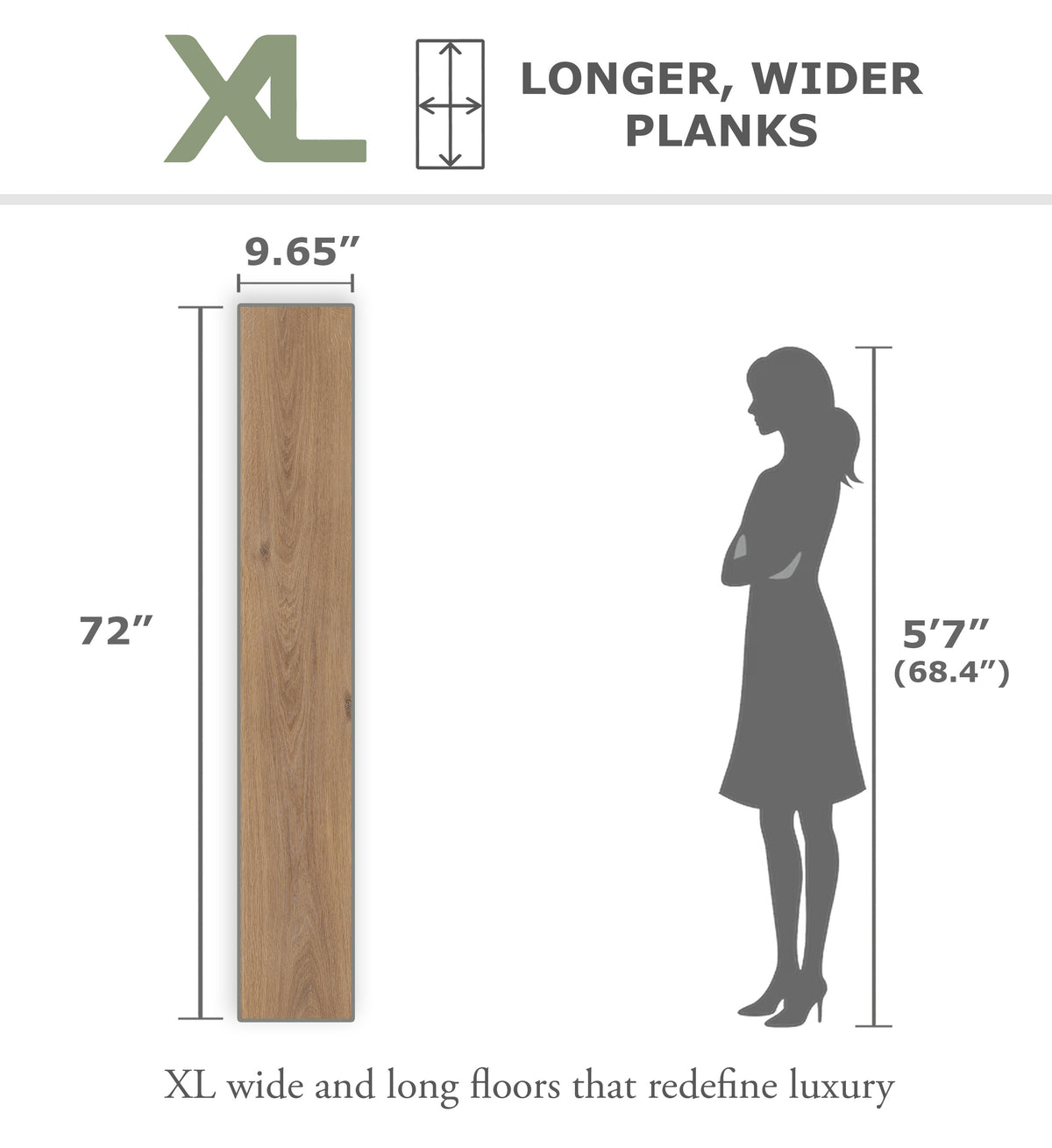 Palomino - XL plank size diagram, 9.65 in x 72 in